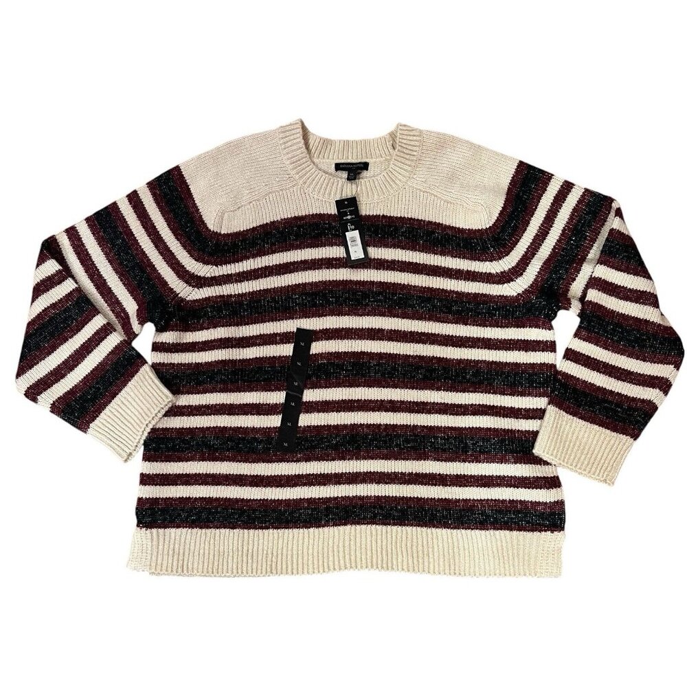 NWT Banana Republic Women sweater  XL stripped crew ribbed neck New - Picture 5 of 13